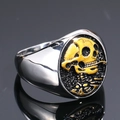 Vintage gothic men's skull ring in silver and gold stainless steel with a mirror finish - US 7 / Gold & Silver