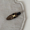 Close-up of duckbill hair clip with dark brown rhinestones and golden smile engraving - Coffee Non-marking Rhinestone Clip