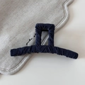 Detail shot of the vintage striped denim fabric texture on a square hair claw clip - Navy Blue Fabric Wrapped Claw