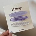 Lot de 3 jolies barrettes en résine violette à carreaux et cœurs sur carton - Lot de 3 Pinces Ovales - Violet