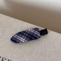 Detailed macro view of navy blue plaid fabric hair clip with a black matte finish clip - Duckbill Hair Clips / Pink Blue Plaid Duckbill Clip