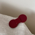 Detailed macro view of red acetate bow hair clip with letter engraving on linen fabric - Medium Bowknot Style / Red