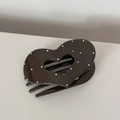 Detail view of heart-shaped dark brown hair claw clip with white polka dots - Heart Polka Dot - Dark Brown