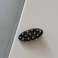 Detail view of oval tortoise shell hair clip with sparkling rhinestones decoration - Classic Dark Tortoise Shell