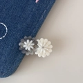 Gros plan de barrettes marguerites en acétate gris et crème avec de petits cristaux - Gris