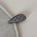 Close-up of blue and black plaid fabric hair clip in a teardrop geometric shape - British Plaid Waterdrop Clip / Blue