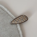 Close-up of a drop-shaped hair clip with brown plaid fabric texture on a soft surface - British Plaid Waterdrop Clip / Apricot