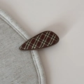 Detail of British plaid fabric hair clip with vintage brown checkered pattern on linen - British Plaid Waterdrop Clip / Brown