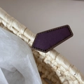 Close-up of natural woven texture with purple decorative fabric tag on a hairpin - Pentagon Shape / Purple