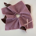 Detail view of pink and brown plaid bow hair tie with high-quality fabric texture - Coffee Pink Ribbon Bow Square Loop