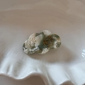 Macro view of handmade acetate mini flower clip with marble texture and gold lettering - Cloud Shape / Acetate Flower Clip - White Green