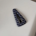 Detailed view of navy blue striped fabric covering the triangular metal hair clip - Navy Checker - Triangle BB Clip