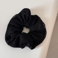 Detailed macro view showing the intricate black lace mesh texture of this retro scrunchie - Black