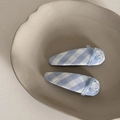 Close-up of blue and white checkered fabric BB hair clips with silk bow and pearl bead - Blue White Gingham - Pearl Clips