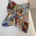 Detailed shot of floral oil painting scrunchie with vibrant colors and fine stitching - Vintage Oil Painting Flower - Square Style