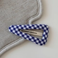 Detail of blue and white gingham fabric texture on a triangle BB hair clip accessory - Plaid Triangle BB-Blue White