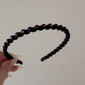 Detail of black wavy headband with colorful crystal rhinestones for face washing styling - Matte Black