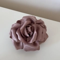 Detailed top view of handmade satin rose hair claw clip in elegant dusty pink - Pink