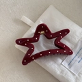 Close-up of star-shaped burgundy hair claw clip with white polka dots and gold spring - Burgundy Polka Dot Star Shape (11cm)