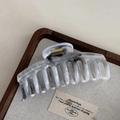 Detail view of smoky grey marble pattern hair claw clip with sturdy metal spring mechanism - Smoky Gray Minimalist Claw - Large Bone Shape (11.5cm)