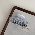 Close-up of marble pattern hair claw clip on a minimalist wooden display tray - Smoky Gray Minimalist Claw - Small Bone Shape (10cm)
