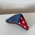Detail of denim and red polka dot fabric stitching on a high-quality hair claw clip - Denim Red Polka Dot Triangle Claw