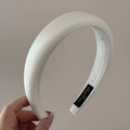 Detail of white padded satin headband with shimmering dots and soft sponge filling - Starry Headband / Off-white