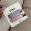 Detalle de los clips de tela con lunares rosas y azules en una tarjeta hecha a mano - Par De Lunares Rosa Gris-Recto