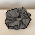 Close-up detail of black and white plaid chiffon scrunchie with durable stitched edges - Fine Grid Chiffon Waist Cinched Style / Black
