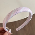 Detailed close-up of pink and white striped fabric headband with anti-slip inner lining - Pink and White Striped Headband