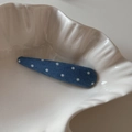 Detail of blue denim polka dot hair clip resting in a white ceramic bowl texture - Light Denim Polka Dot-Thin Waterdrop