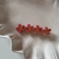 Détail macro de barrettes à fleurs roses avec centres dorés sur assiette en céramique - Rouge pastèque