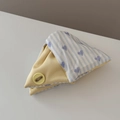 Detail of blue and white striped heart pattern pouch with yellow cotton fabric and button - Blue Striped Heart Triangle Clip Bag