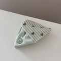 Detail of blue and green striped scrunchie fabric with heart pattern and creative button decoration - Green Striped Heart Triangle Clip Bag