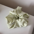 Detail of light green gingham checkered hair scrunchie with soft cotton fabric texture - Hair Tie / Pale Green