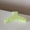 Dettaglio della clip per capelli verde chiaro traslucido con strass gialli luminosi - Verde Fluorescente