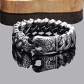 Retro stainless steel viking totem chunky bracelet for men on reflective black base - Steel Color (22cm)