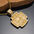 Polished gold stainless steel Orthodox cross pendant necklace featuring religious engraving - Gold Color Pendant, No Chain
