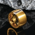 Men's gold titanium steel ring with brushed finish and inlaid rectangular zircon stone - US 7 / Gold