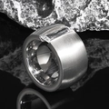 Men's wide brushed titanium steel ring featuring a large rectangular cubic zirconia inlay - US 7 / Steel