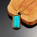 Unisex vergulde ketting met een rechthoekige turquoise hanger aan een box-ketting - Gouden Turkoois Hanger Zonder Ketting (WD-514)