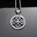 Vintage titanium steel round pendant necklace with engraved cross pattern for men - Silver Color Pendant Only (Without Chain) / Steel