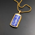 Unisex vergulde ketting met rechthoekige turquoise hanger en stevige box-ketting - Gouden Blauw Witte Turkoois Hanger Zonder Ketting (WD-514)