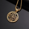 Vintage gold stainless steel necklace featuring a vajra symbol and Greek key pattern engraving - Gold Color Pendant Only (Without Chain) / Gold