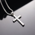 Detailed close-up of a silver cross pendant with diamonds on a sleek box chain - Steel Color Pendant Only (Without Chain)