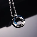 Collier à trois anneaux imbriqués en argent et bleu avec chaîne vénitienne et pierre zircone - Pendentif Bleu Argent Seul (Sans Chaîne)