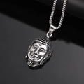 3D Buddha head pendant necklace in silver stainless steel with box chain for men - Single Pendant / Steel (No Chain)