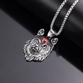 Punk style wolf head totem necklace with red gemstone eye on black background - Pendant Only (Without Chain)