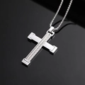 Pendentif croix en acier titane argenté avec câble en acier incrusté sur surface réfléchissante - Couleur Argent Pendentif Uniquement (Sans Chaîne)