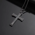 Collier croix pour homme en acier titane avec incrustation de câble métallique industriel - Pendentif Noir Uniquement (Sans Chaîne)